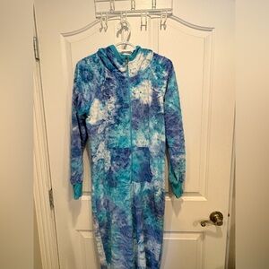 Discontinued Triple Flip Blue Tie-Dye Plush Onesie with Hood and Bear Ears